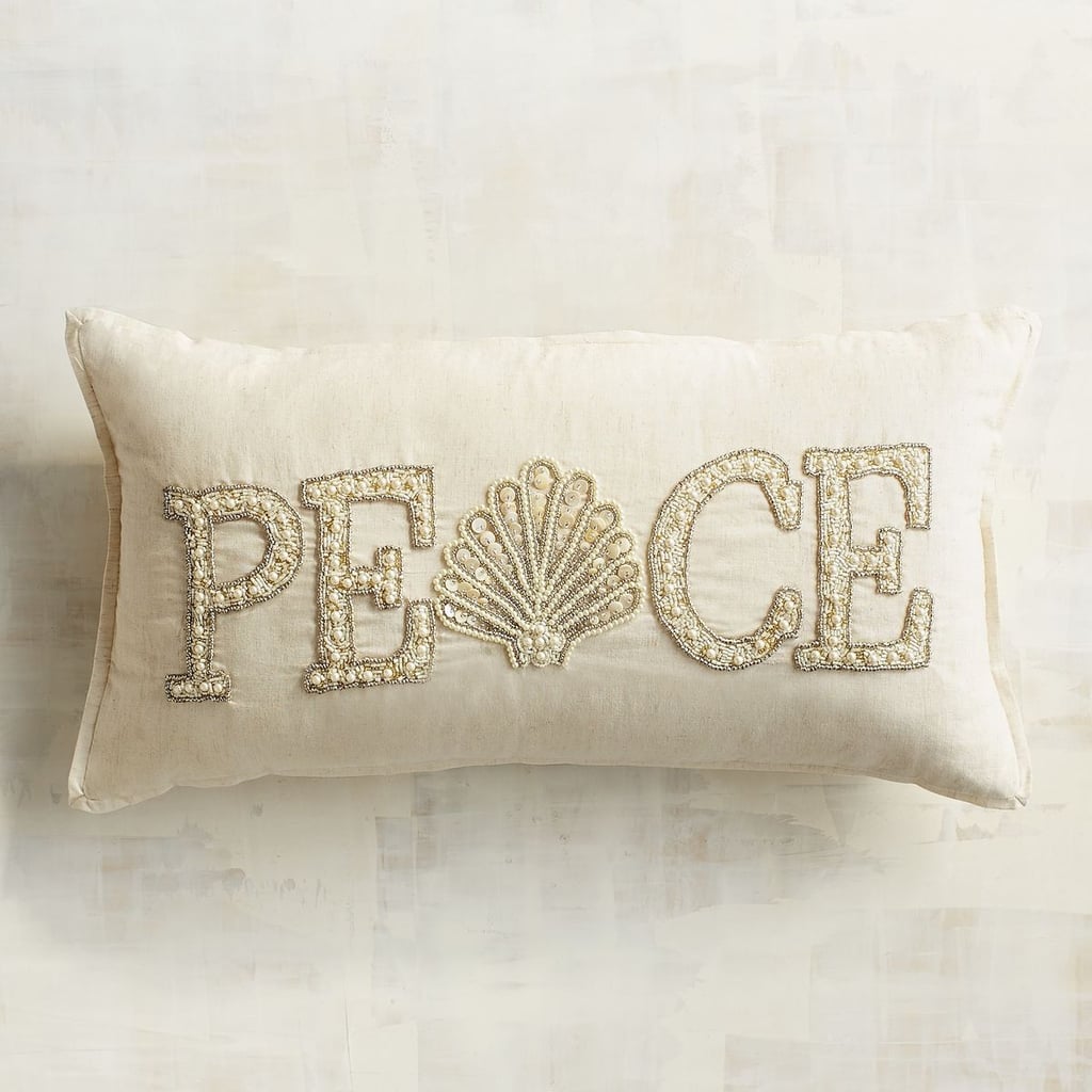 Beaded Shell Peace Lumbar Pillow ($40)