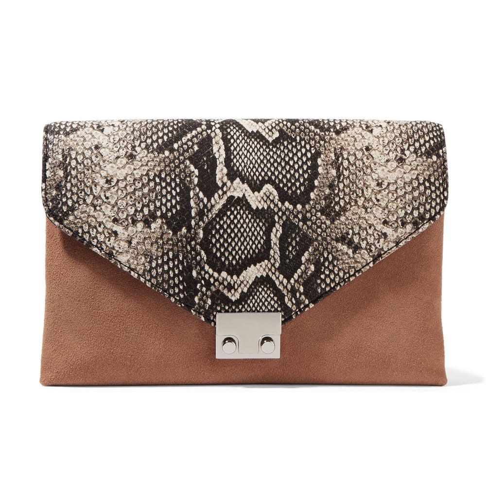 Loeffler Randall Python-effect Leather And Suede Clutch - Snake print ($350)