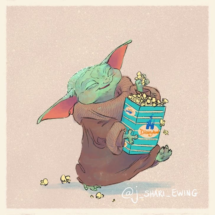 Baby Yoda Eating Popcorn | Illustrations of Baby Yoda Eating Popular