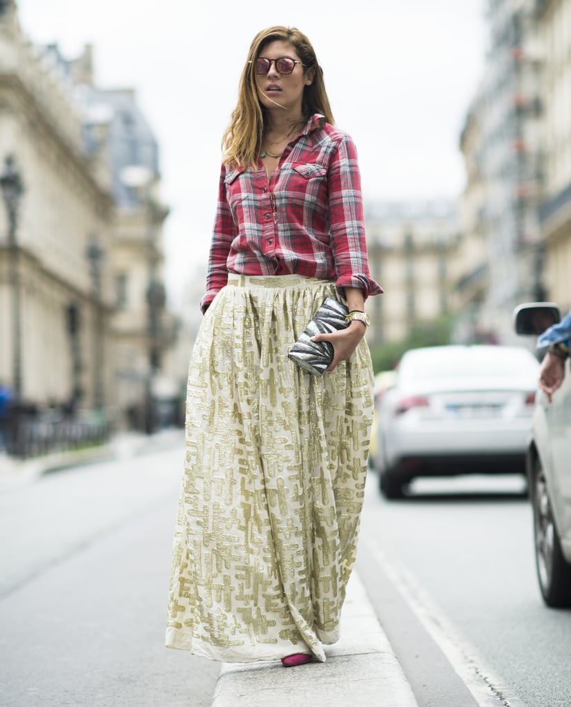 The unexpected came together for a nice pairing in Paris. We loved how this fashion-lover paired a plaid button-up with a glitzy ball skirt.
Source: Le 21ème | Adam Katz Sinding