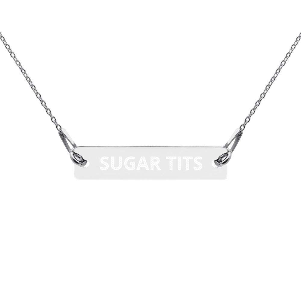 Sugar Tits Engraved Bar Chain Necklace