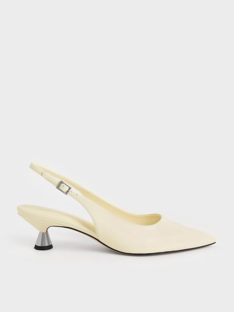Charles & Keith Patent Spool Heel Slingback Pumps in Butter