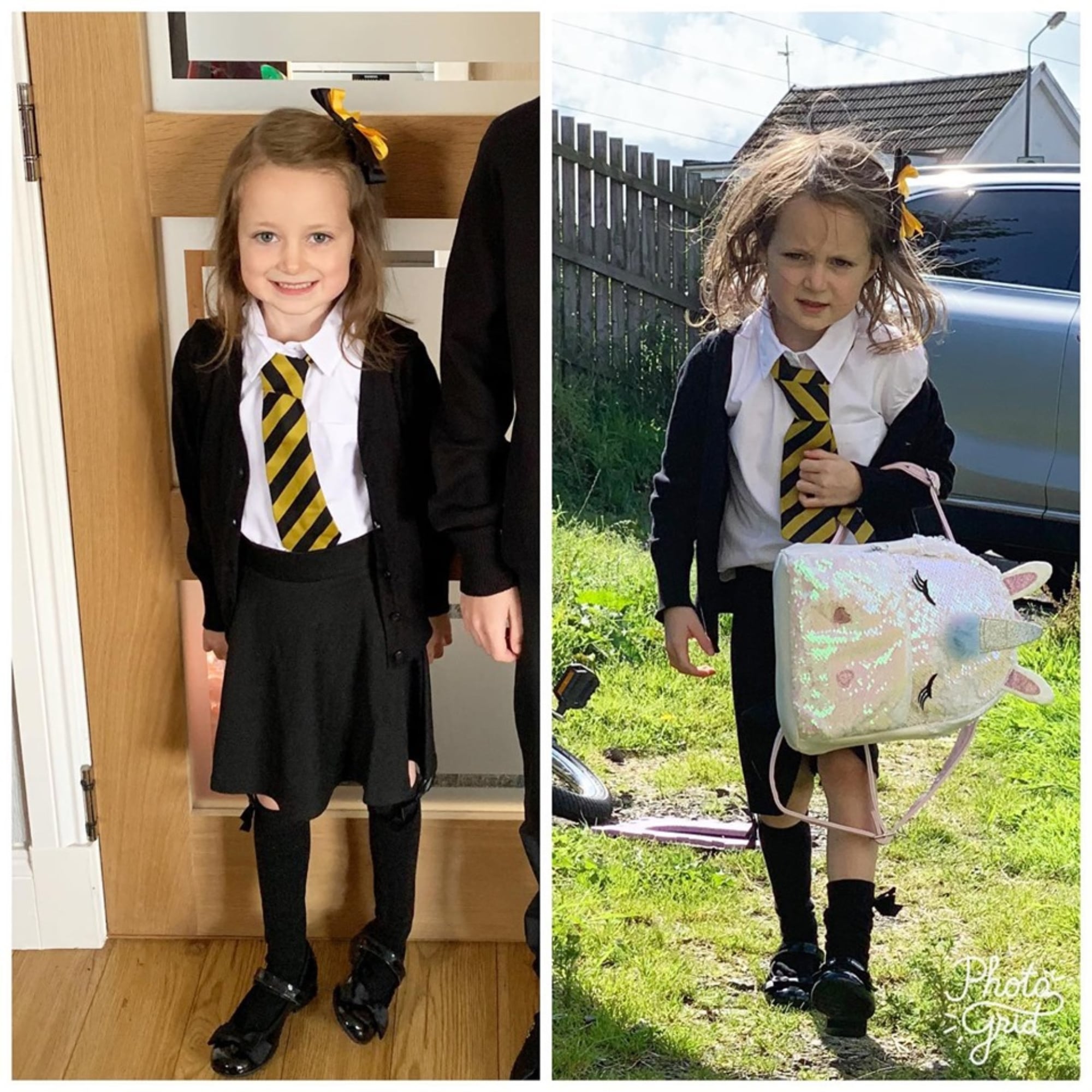 Girl S Before And After First Day Of School Photo Popsugar Family