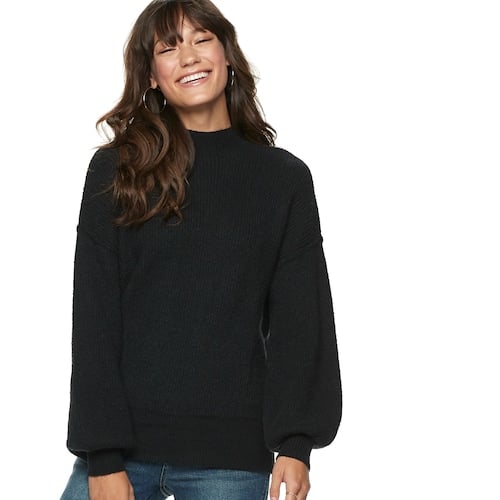 POPSUGAR Balloon-Sleeve Funnel-Neck Sweater