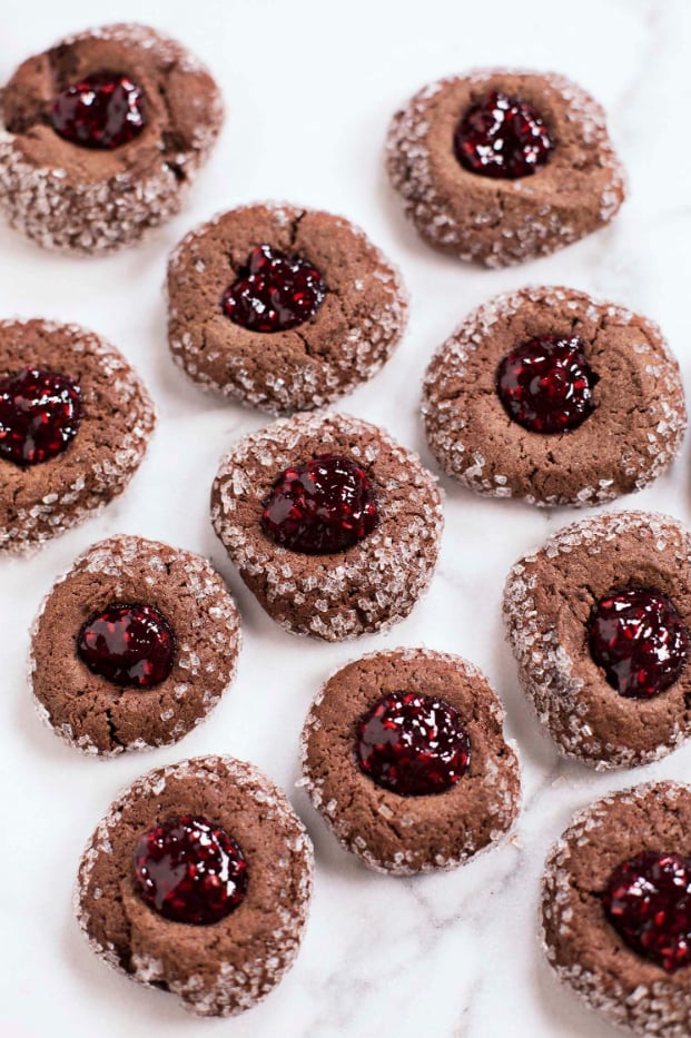 Chocolate Thumbprint Cookies With Red Wine Raspberry Jam