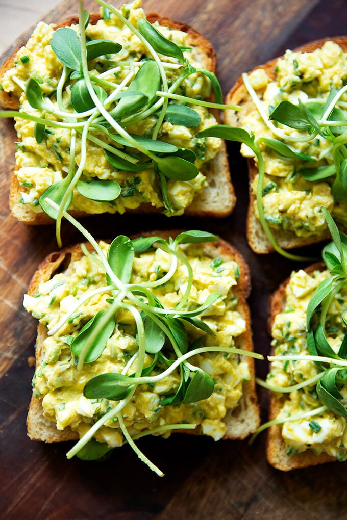 Avocado Egg Salad Toasts on Sourdough