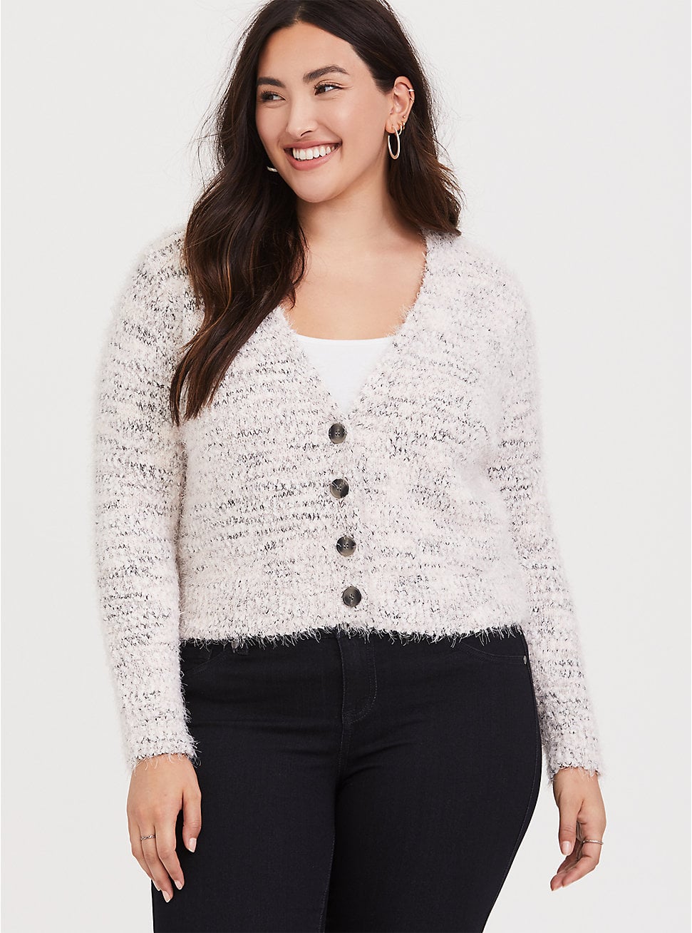 Fuzzy Cropped Cardigan Sweater 