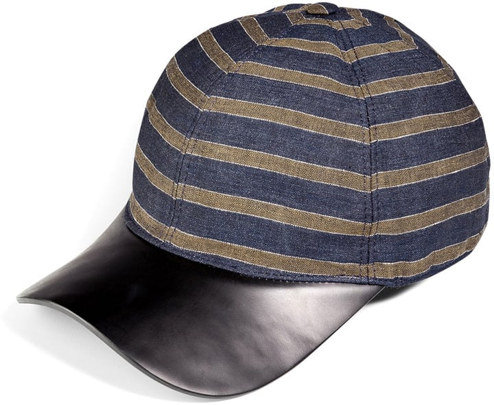 Marc Jacobs Striped Linen and Leather Cap