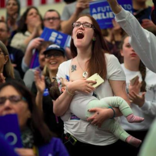 Mom Breastfeeds Baby During Bernie Sanders Rally