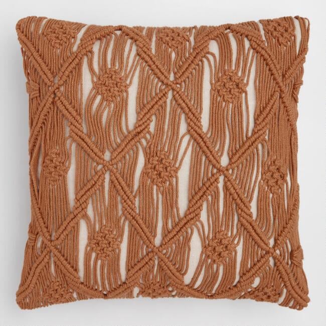 Saffron Macrame Indoor Outdoor Throw Pillow Best Outdoor Pillows and