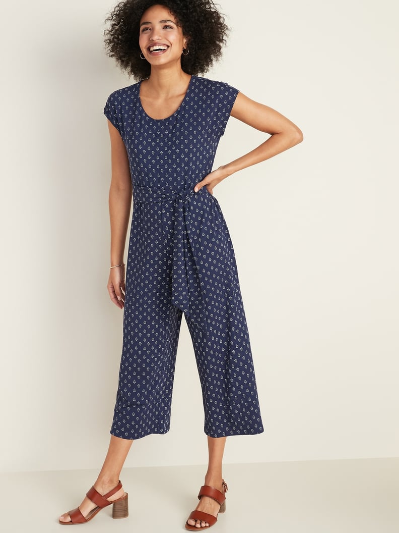 Old Navy Tie-Belt Dolman-Sleeve Jumpsuit in Navy Geo