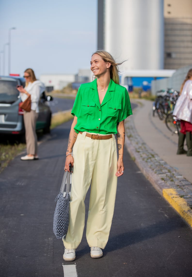 Wide-Leg Pants With a Button-Down Shirt
