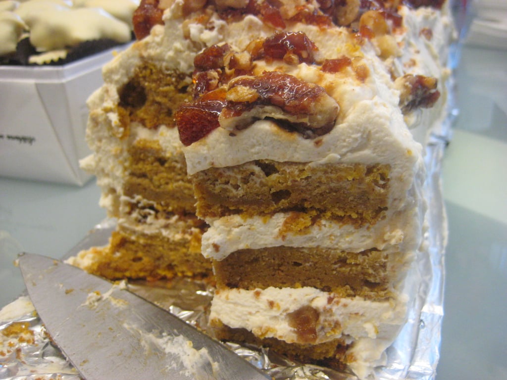 Pumpkin Cake with Pecan Brittle and Whipped Cream Cheese Frosting