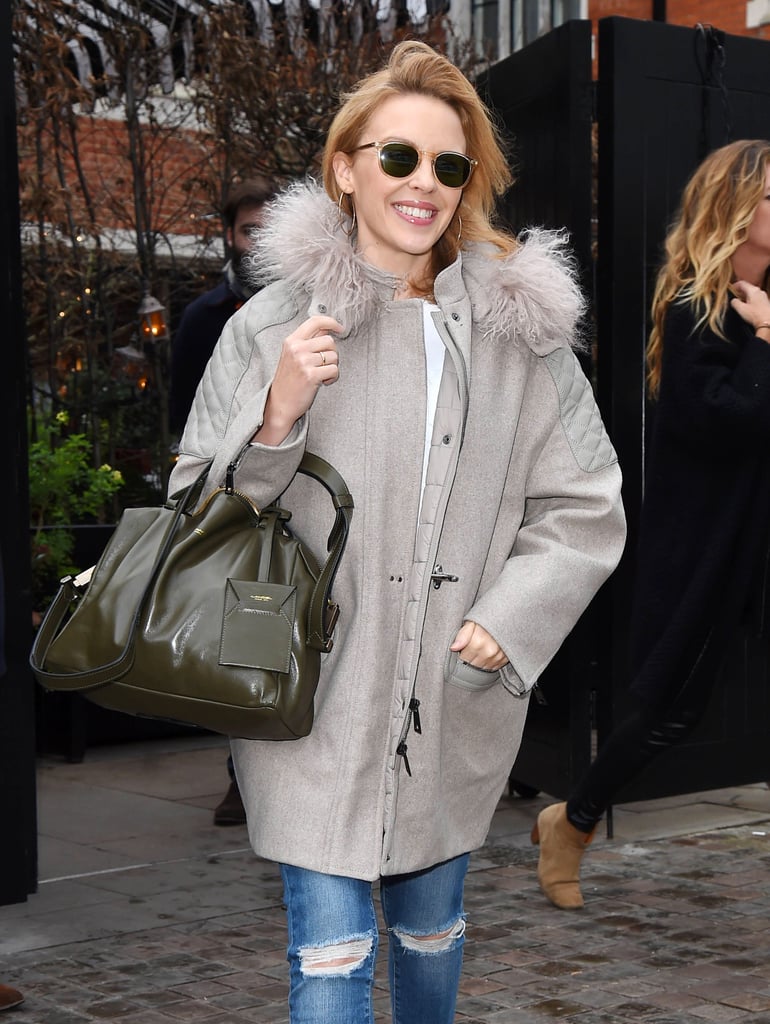 Kylie Minogue was all smiles in London on Friday.