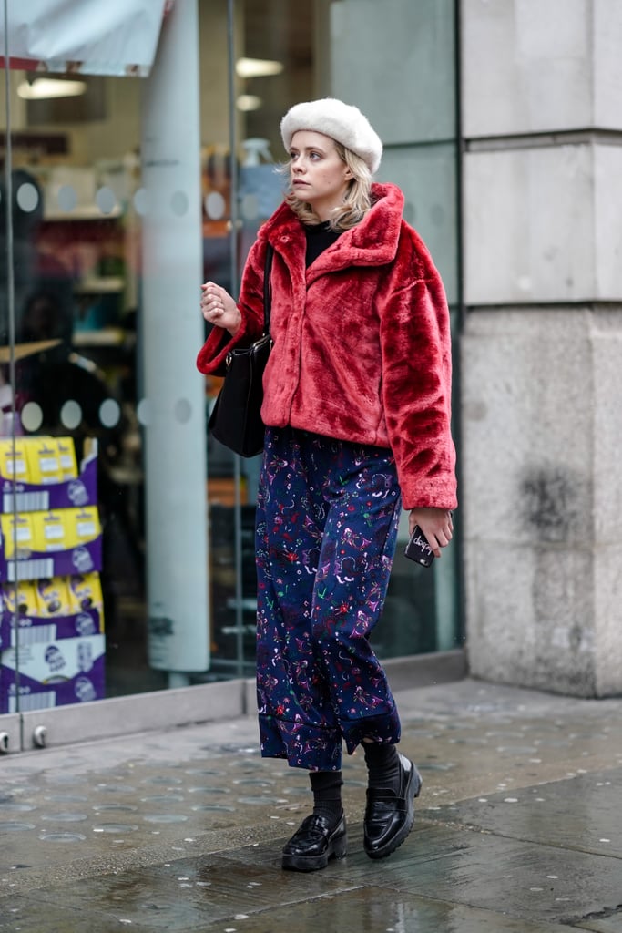 Set off printed wide legs by picking out a color from the motif and wearing it on top.