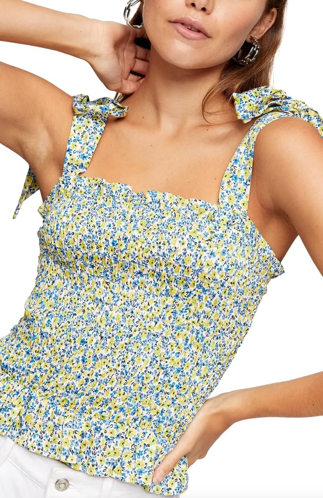 Topshop Floral Print Shirred Tank