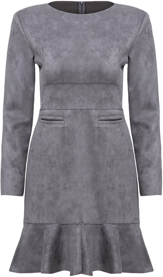 Romwe Long Sleeve Peplum Hem Suede Grey Dress ($50)