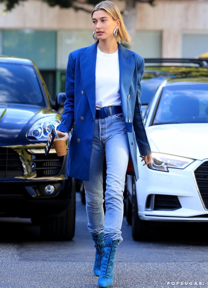 Hailey Baldwin Blue Yeezy Boots