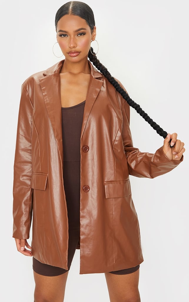 PLT Toffee Faux Leather Oversized Dad Blazer