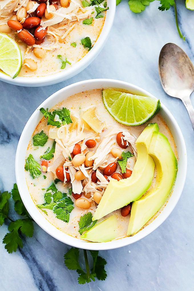 Slow-Cooker Cream Cheese Chili With Avocado, Lime, and Cilantro