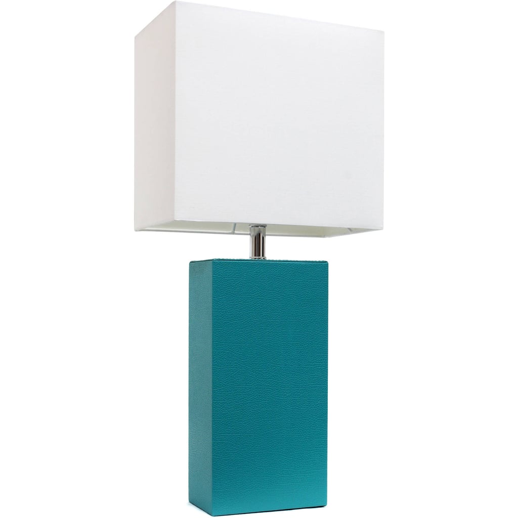 Elegant Designs Modern Leather Table Lamp With White Fabric Shade