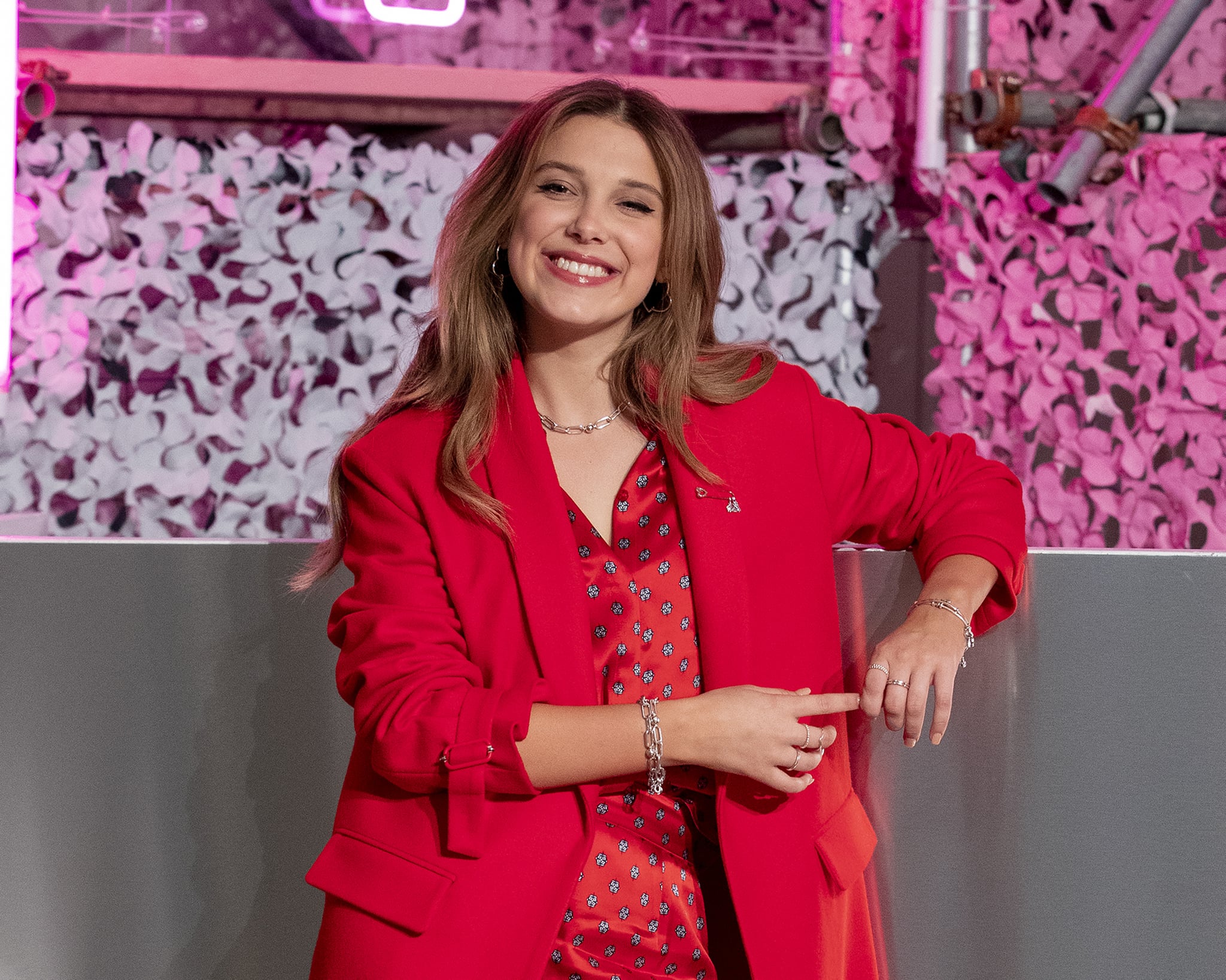 LONDON, ENGLAND - OCTOBER 17: Stranger Things star and Pandora global ambassador, Millie Bobby Brown, hosts launch event celebrating the Pandora Me Collection at The Old Truman Brewery on October 17, 2019 in London, England. (Photo by Neil Mockford/Getty Images)