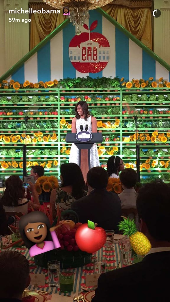 Michelle Obama White Dress With Bows Kids' State Dinner 2016
