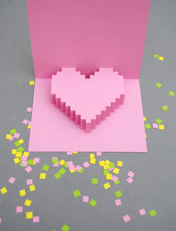 Pixel Pop-Up Heart Valentine's Printable