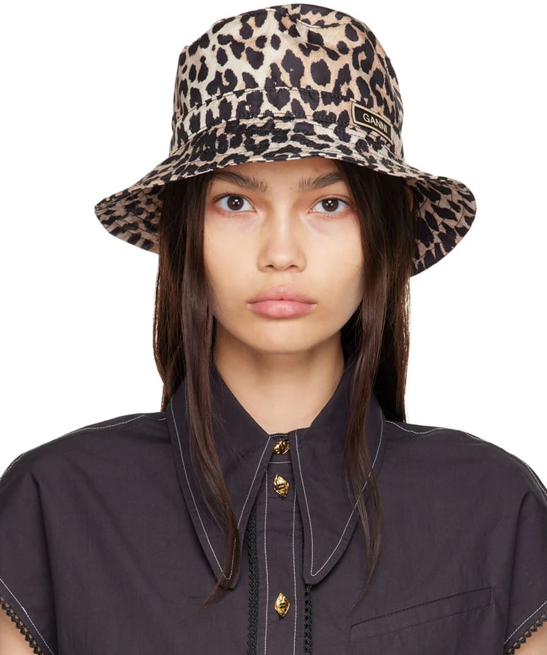 Shop Bucket Hats: Ganni Black & Beige Leopard Bucket Hat
