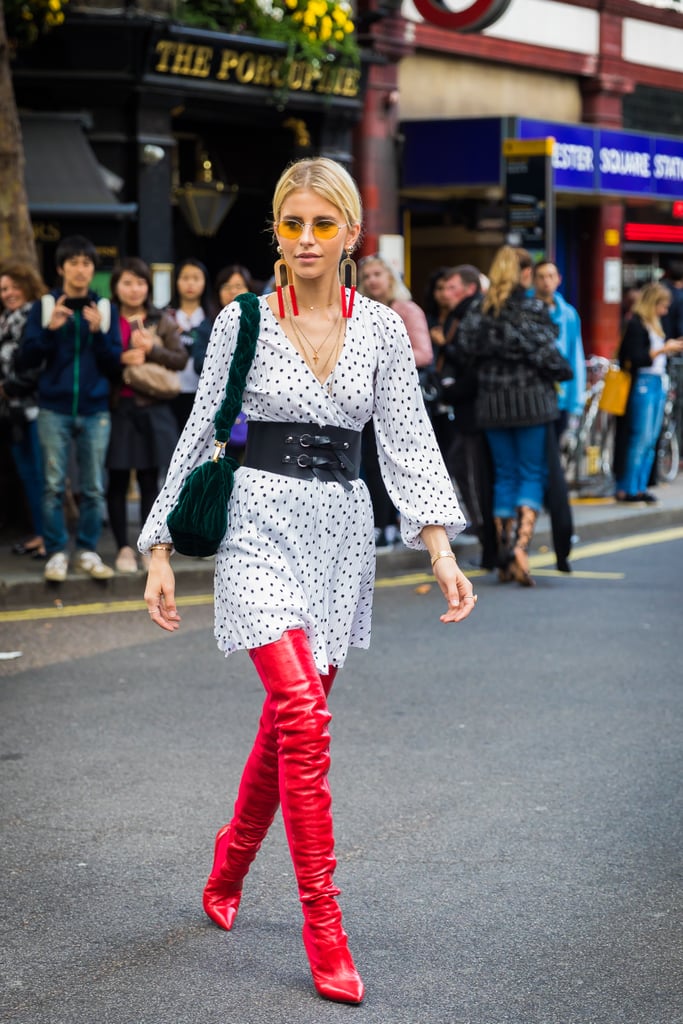 Break Up a Dotted Dress With a Waist Belt or Corset