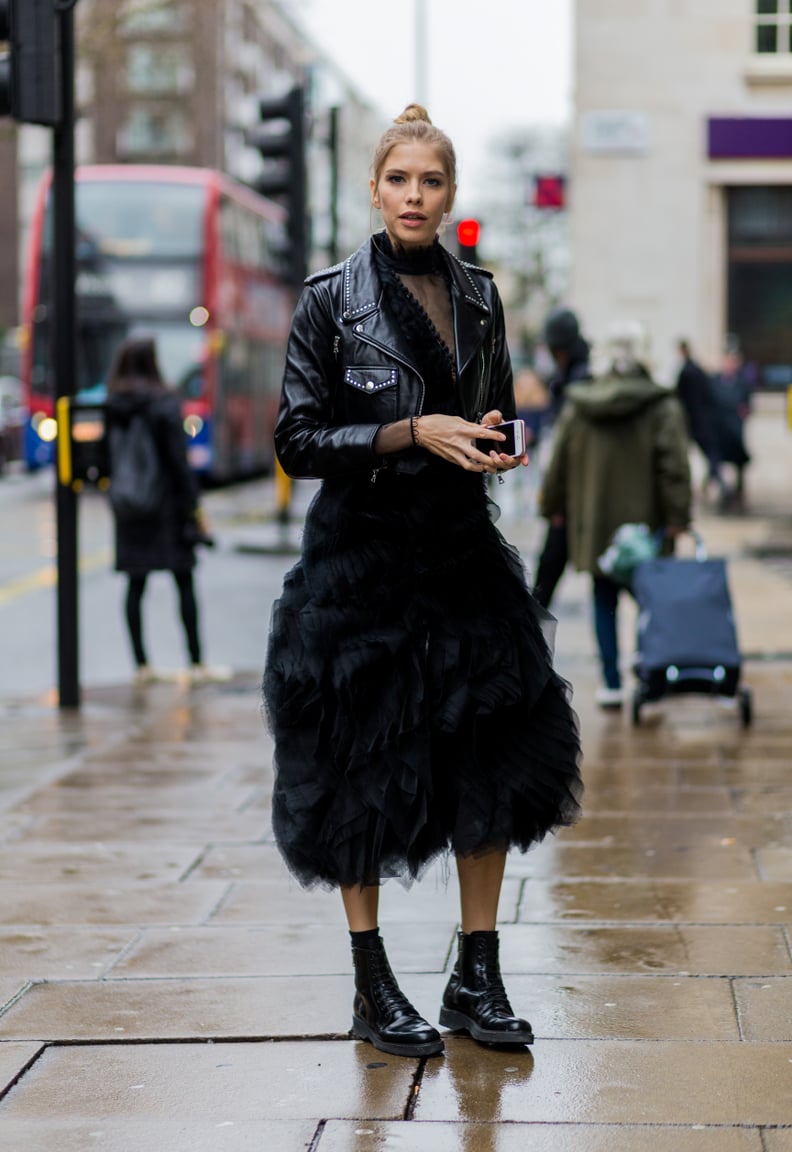 Ground your cocktail dress with boots and a biker jacket.