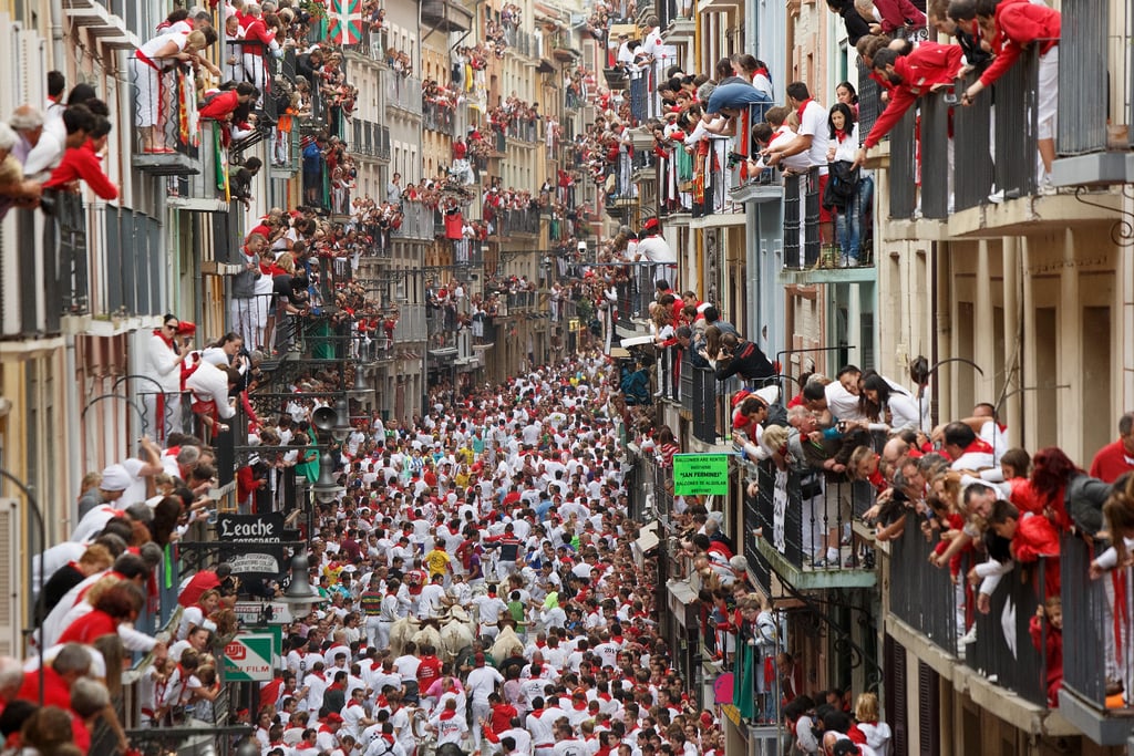 The streets of Pamplona, Spain, were packed with revelers who ran with the bulls for the annual Running of the Bulls festival.