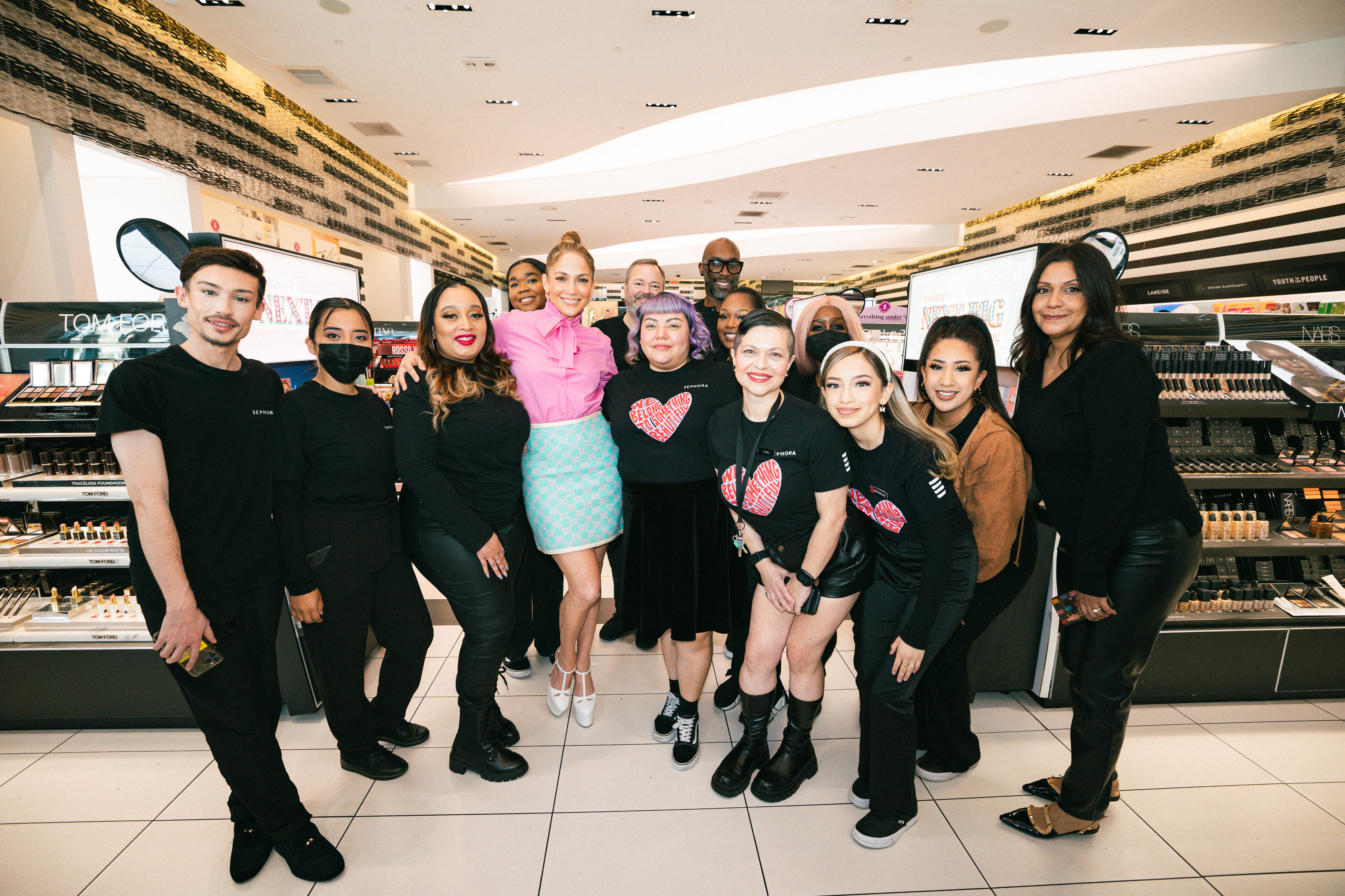 Jennifer Lopez Wears White Gucci Platforms at Sephora Store
