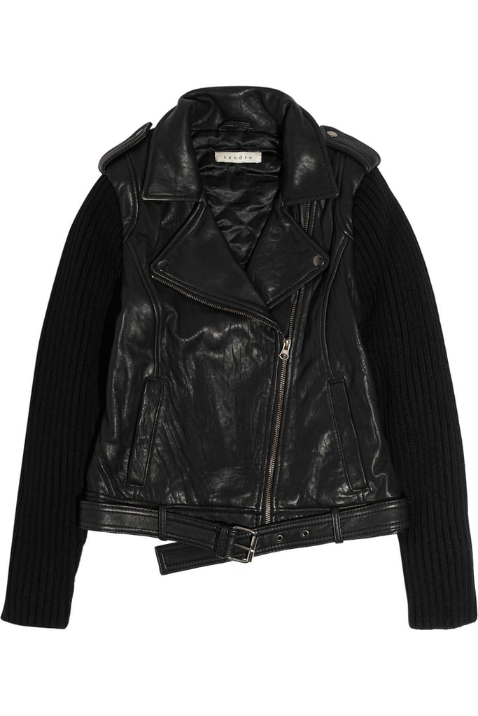 Sandro Black Leather and Knit Sleeve Motorcycle Jacket ($152, originally $760)
