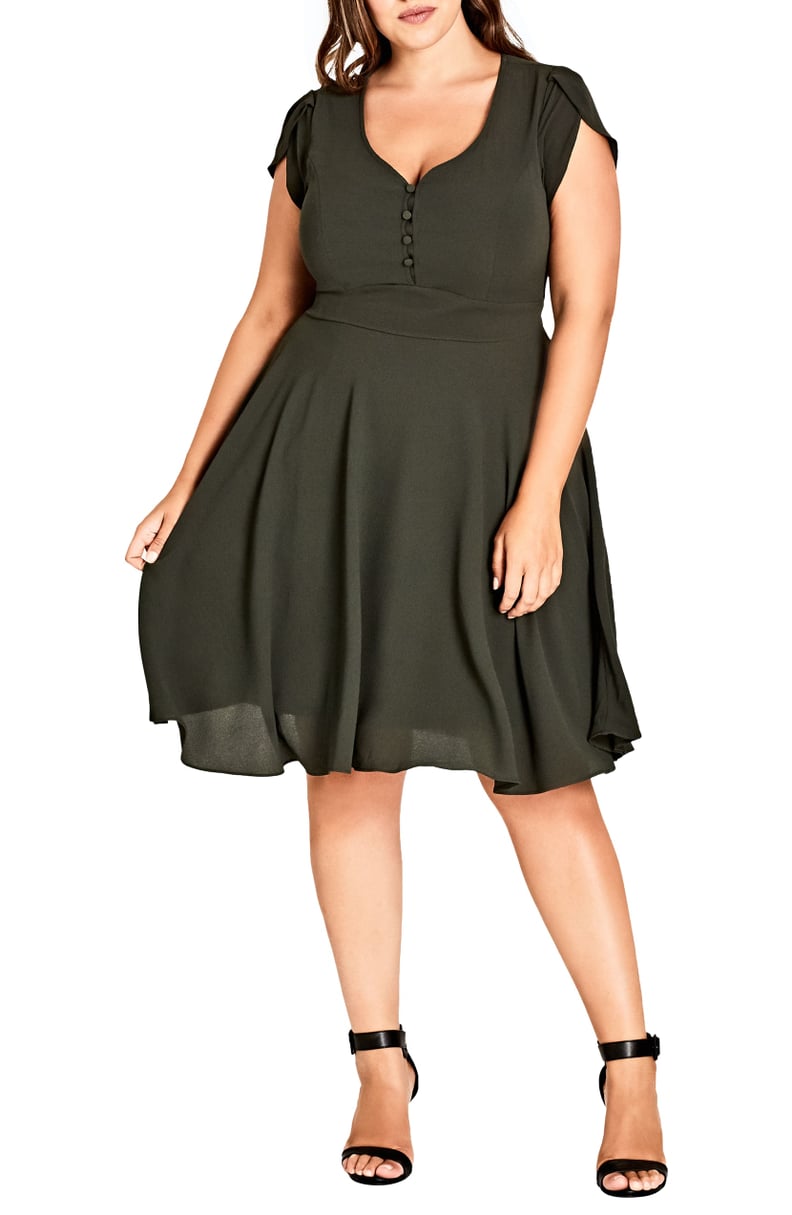 City Chic Button Fit & Flare Dress