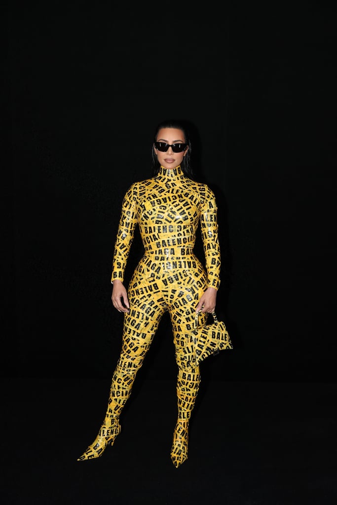 Kim Kardashian's Caution-Tape Catsuit at Balenciaga Show