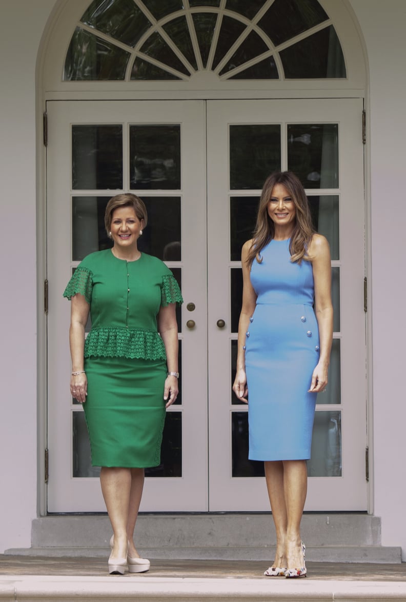 In June 2017, Melania Welcomed Panama's President and First Lady in a Powder Blue Version of the Dress