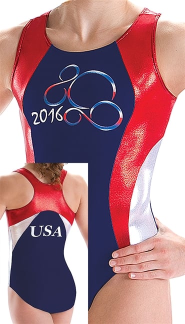 Motionwear Shine On Foils & Blue Silkskyn Contrast Racerback Leotard ($40)