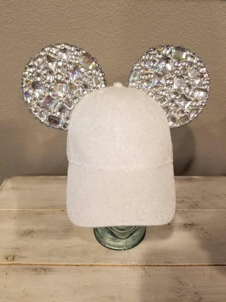 White Glitter Hat With Rhinestone Ears