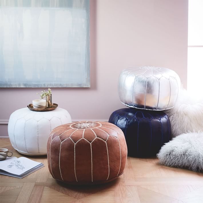 A Cute Accent Piece: West Elm Moroccan Leather Pouf