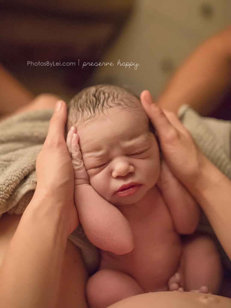 "This is my niece, just minutes old. Her birth was so tranquil. She looks like she just stepped out of heaven. She took her time opening her big beautiful eyes to take in her new surroundings."