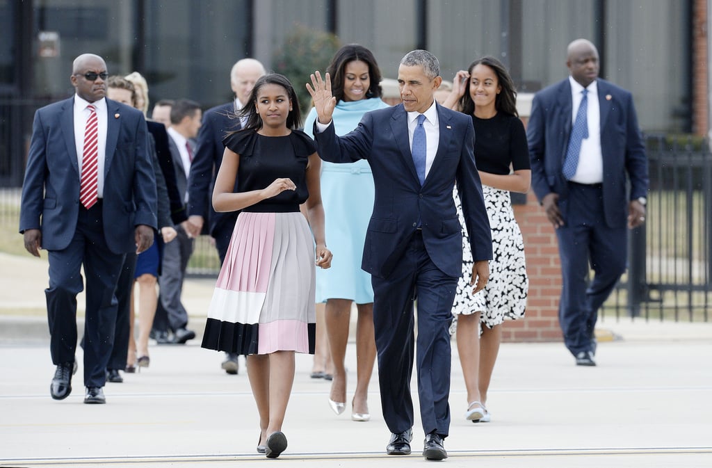 Michelle Obama Wearing Blue Carolina Herrera Dress