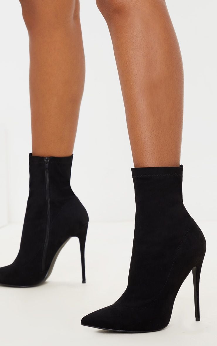 Pretty Little Thing Black High Point Stiletto Sock Boot