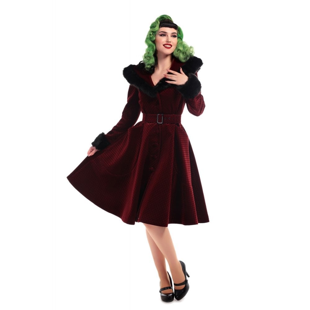 Collectif Vintage Callie Quilted Velvet Swing Coat