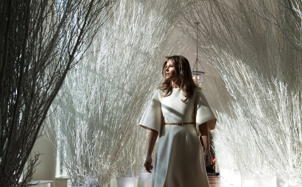 Melania Trump Wearing White Midi Dress