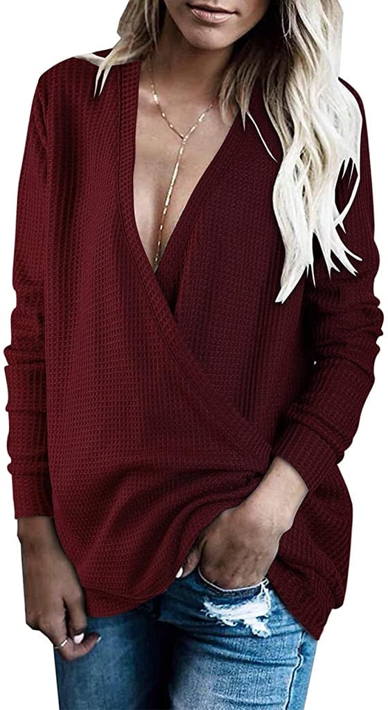 Ouges Knitted Wrap-Front Deep-V Sweater