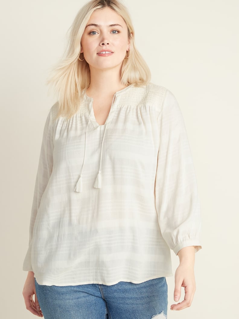 Old Navy Relaxed Plus-Size Split-Neck Textured Boho Top