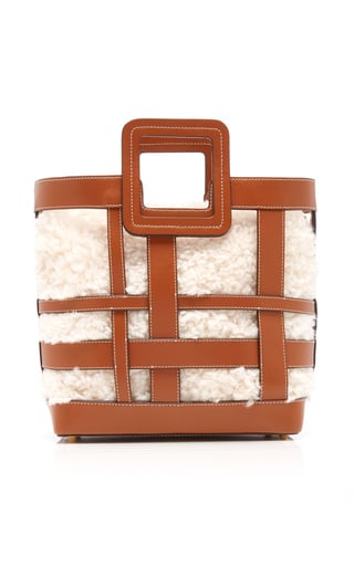 Staud Shirley Woven Faux Shearling and Leather Tote