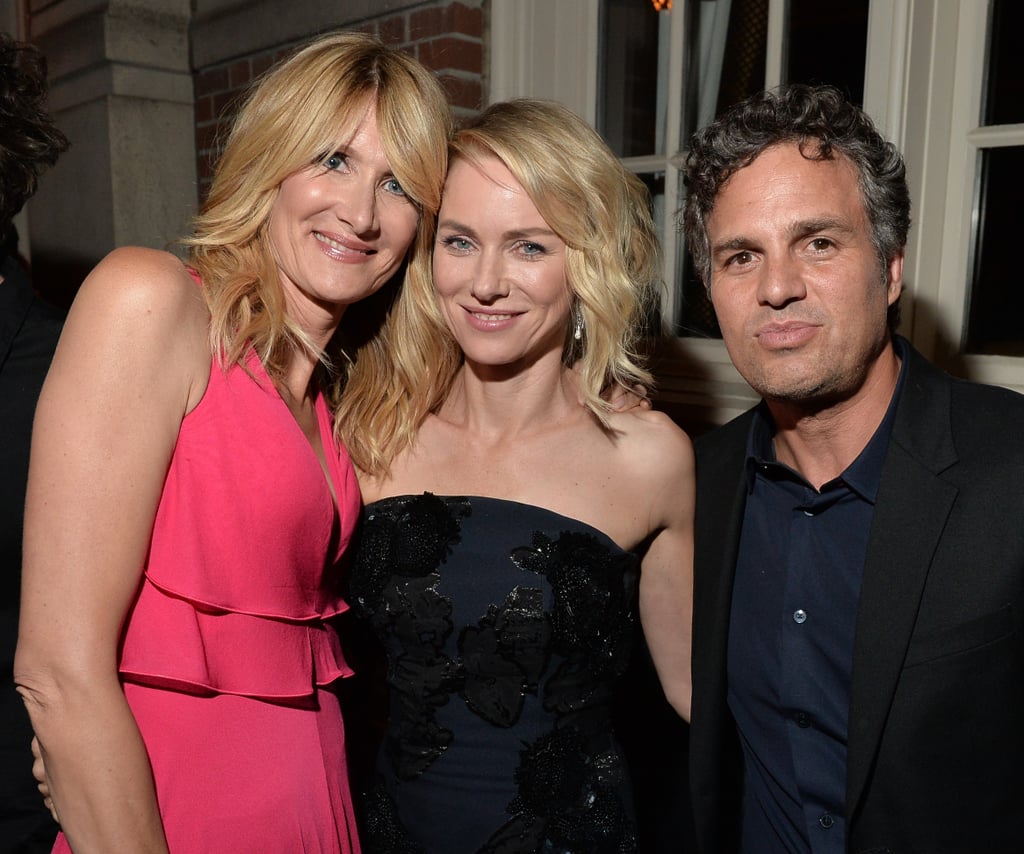Laura Dern, Naomi Watts, and Mark Ruffalo huddled together for a group picture at the InStyle and Hollywood Foreign Press Association's event.