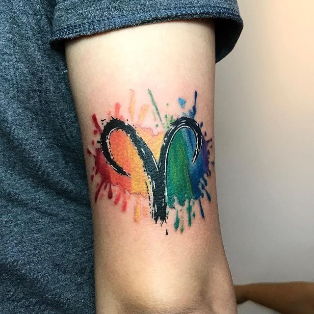 Colorful Abstract Aries Tattoo